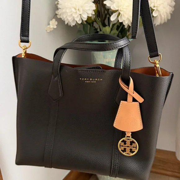 Tory Burch Black Leather Satchel with Tan Accent Tag - Picture 8 of 8